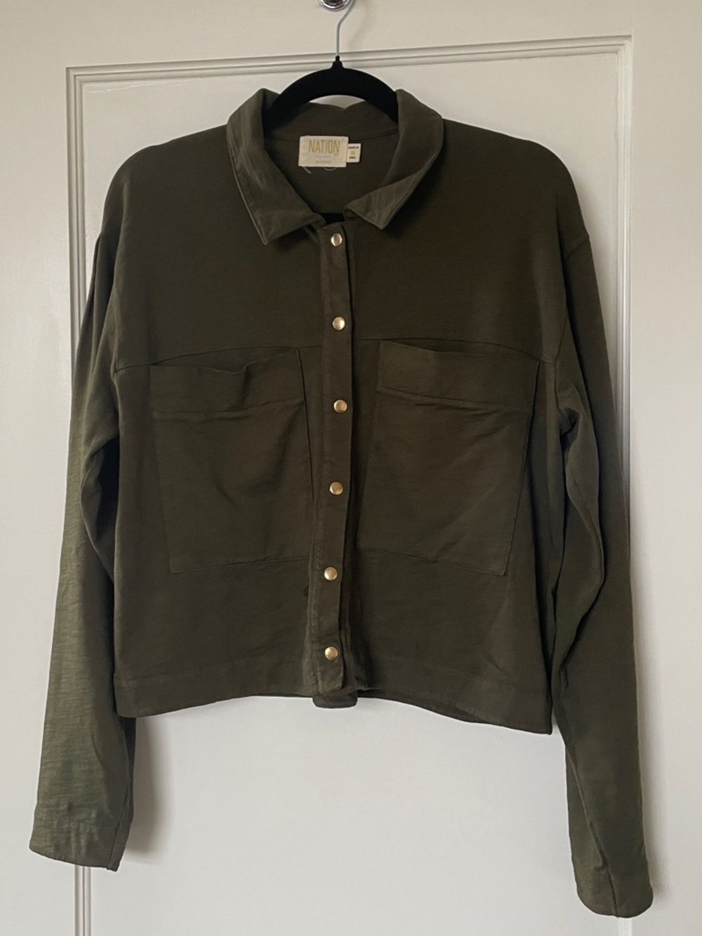 Nation LTD Olive Green Cropped Button-Up Top